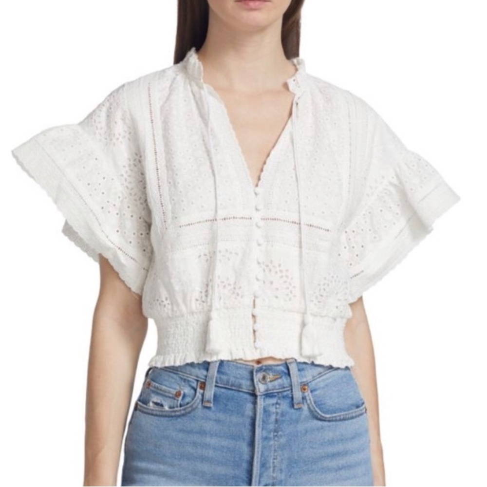 Alice + Olivia white eyelet blouse